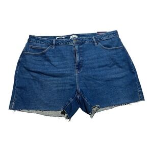 Ava Viv Womens High Rise Midi Shorts Size 22 Stretch Slim Fit Blue Pockets New